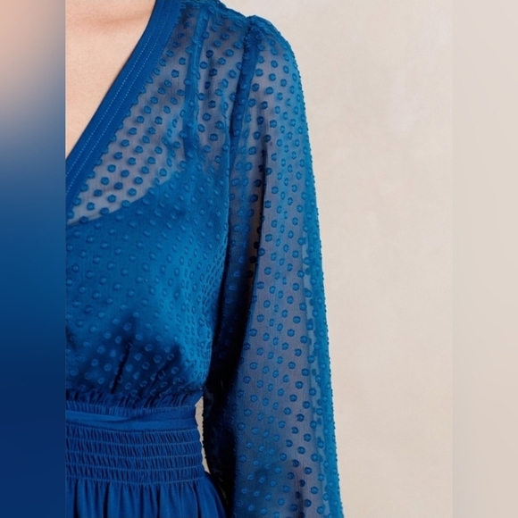Anthropologie HD in Paris Celeste Dress Women's 6 Blue Swiss Dot Boho Romantic - Picture 5 of 15